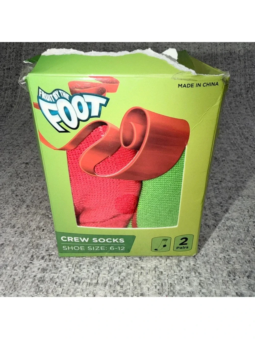 New Fruit of the Foot Crew Socks 2 Pairs Shoe Size 6-12 Red Green Novelty